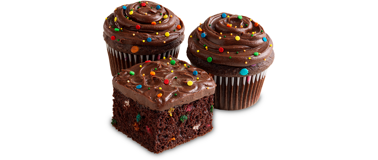Funfetti Cupcakes and chocolate products with Chocolate frosting